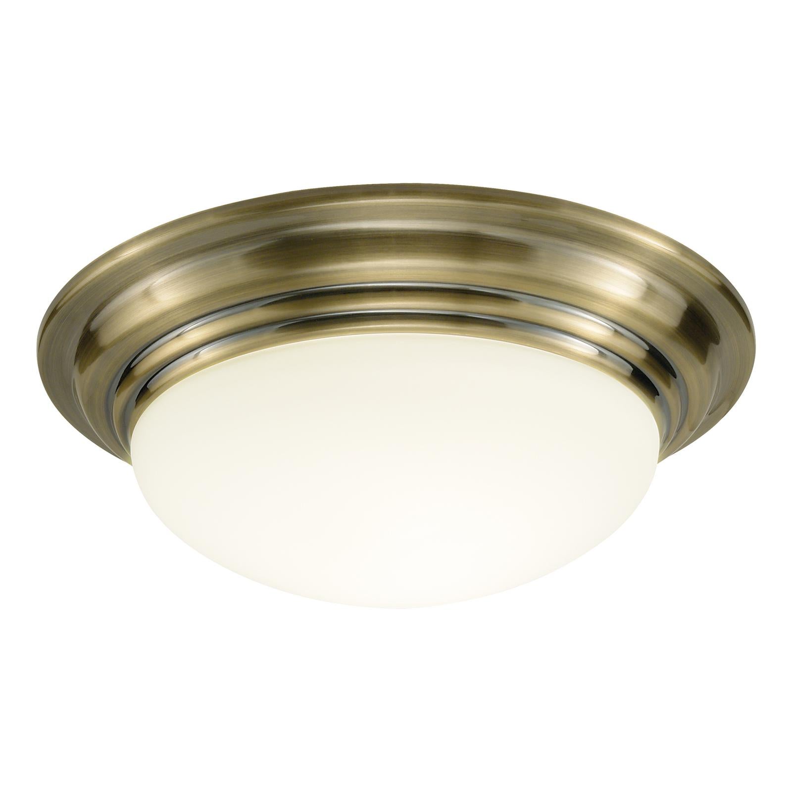 Barclay Small Bathroom Flush Antique Brass Opal Glass IP44