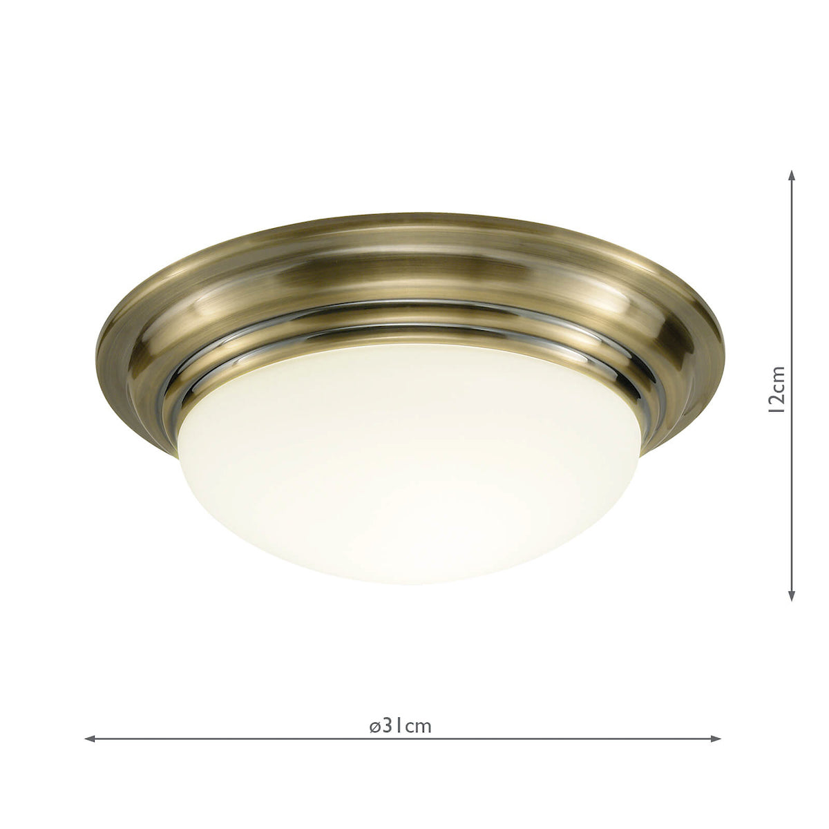 Barclay Small Bathroom Flush Antique Brass Opal Glass IP44
