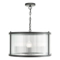 Bianka 3 Light Pendant Matt Black and Ribbed Glass
