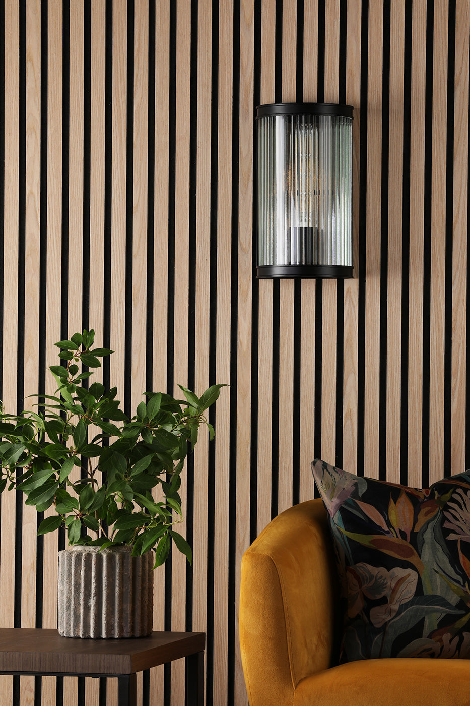 Bianka Wall Light Matt Black and Ribbed Glass