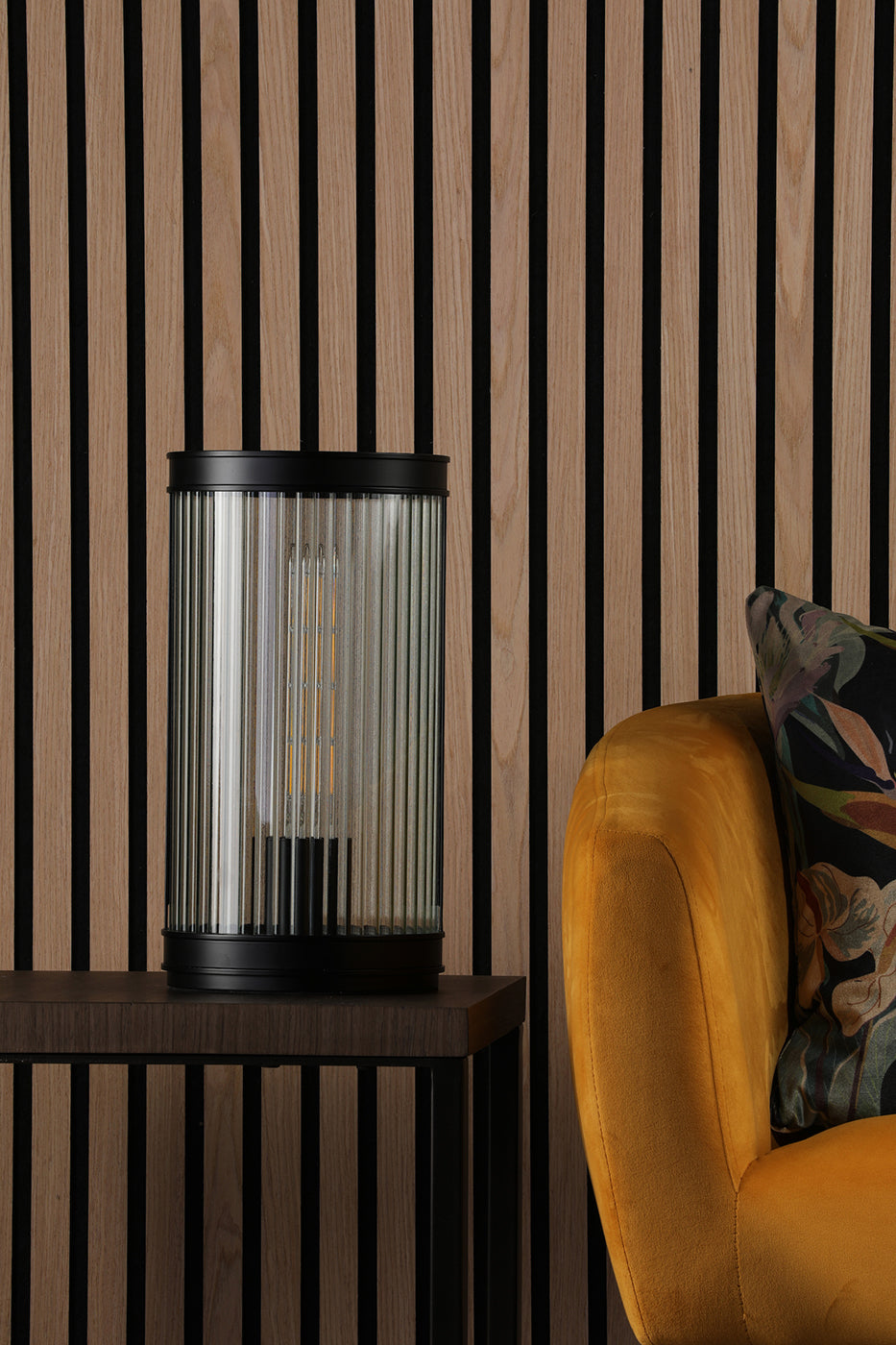 Bianka Table Lamp Matt Black and Ribbed Glass