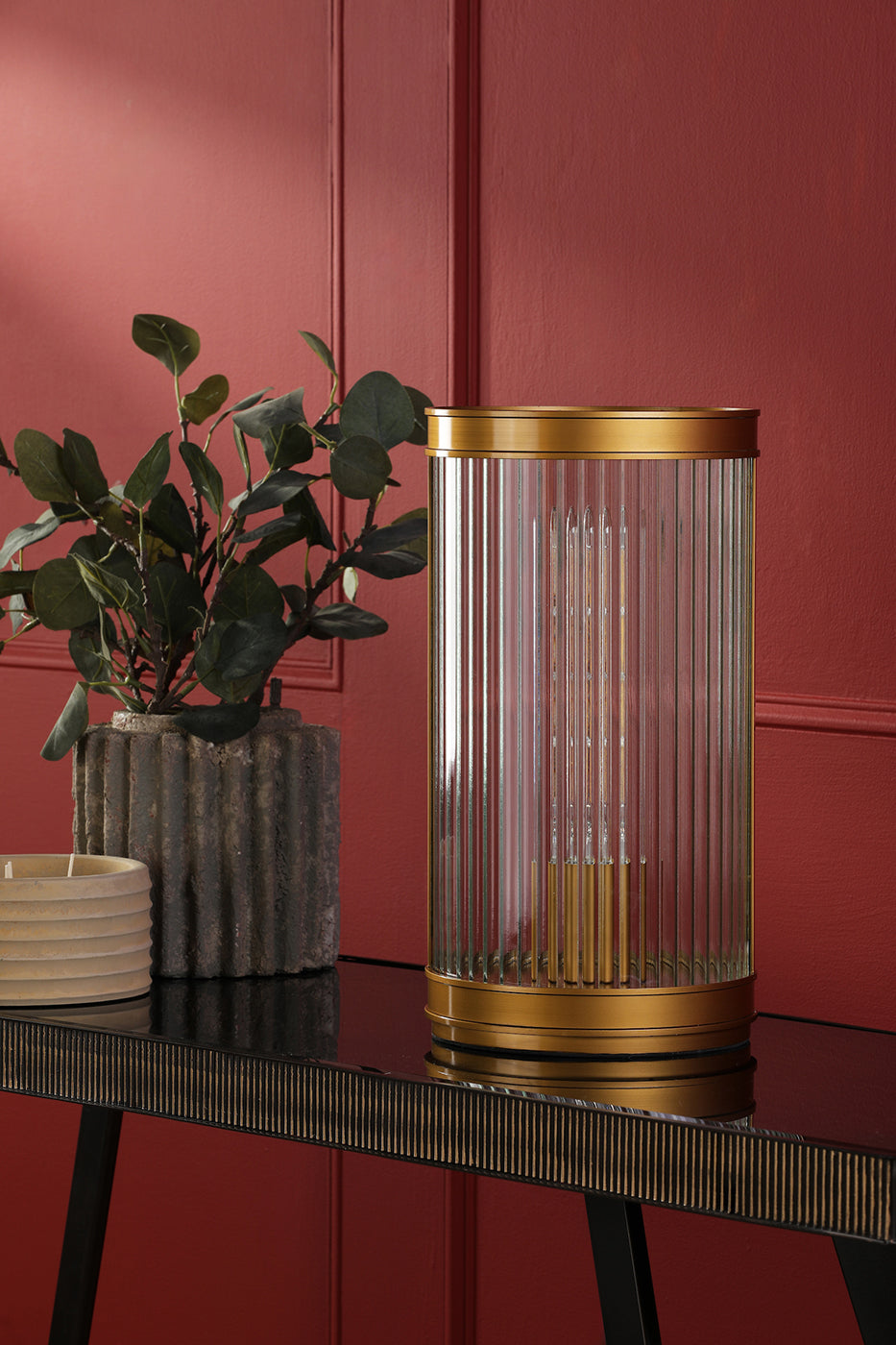 Bianka Table Lamp Bronze and Ribbed Glass