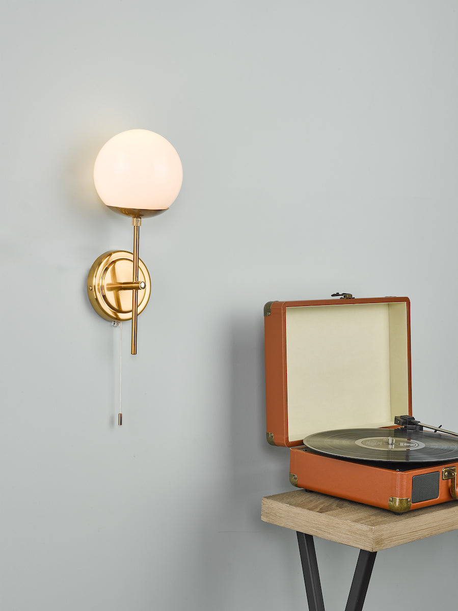 Bombazine Wall Light Natural Brass Opal Glass