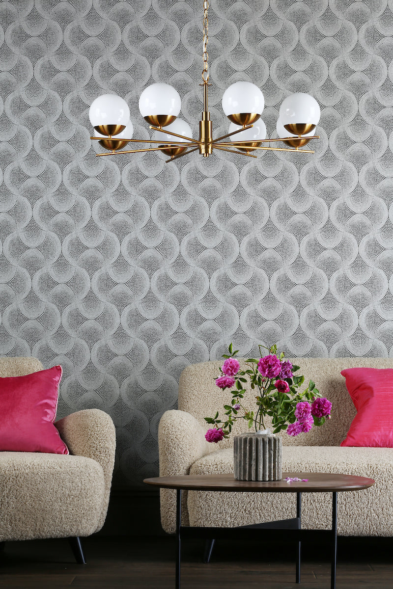 Bombazine 8 Light Pendant Natural Brass Opal Glass