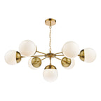Bombazine 7 Light Pendant Natural Brass & White Opal Glass