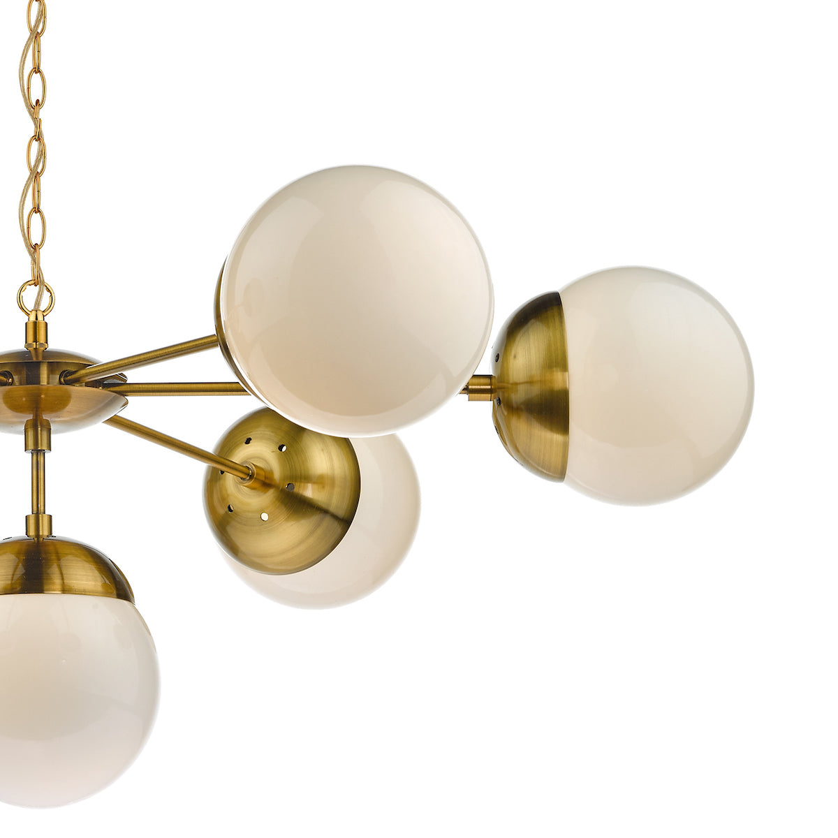 Bombazine 7 Light Pendant Natural Brass & White Opal Glass