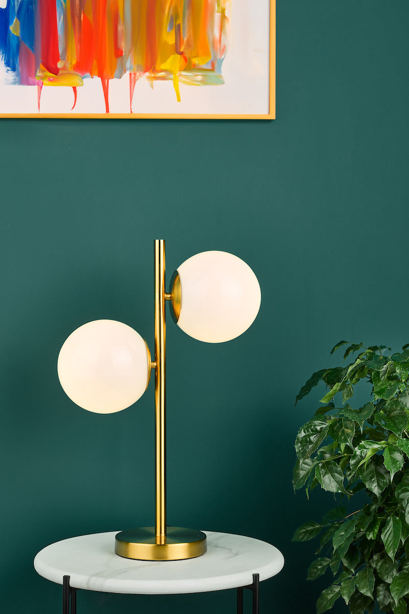 Bombazine 2 Light Table Lamps Natural Brass Opal Glass