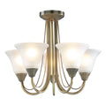 Boston 5 Light Semi Flush Antique Brass Opal Glass