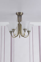 Boston 5 Light Semi Flush Antique Brass Opal Glass