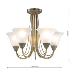 Boston 5 Light Semi Flush Antique Brass Opal Glass