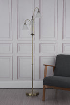 Boston 3 Light Floor Lamps Antique Brass Opaque Glass