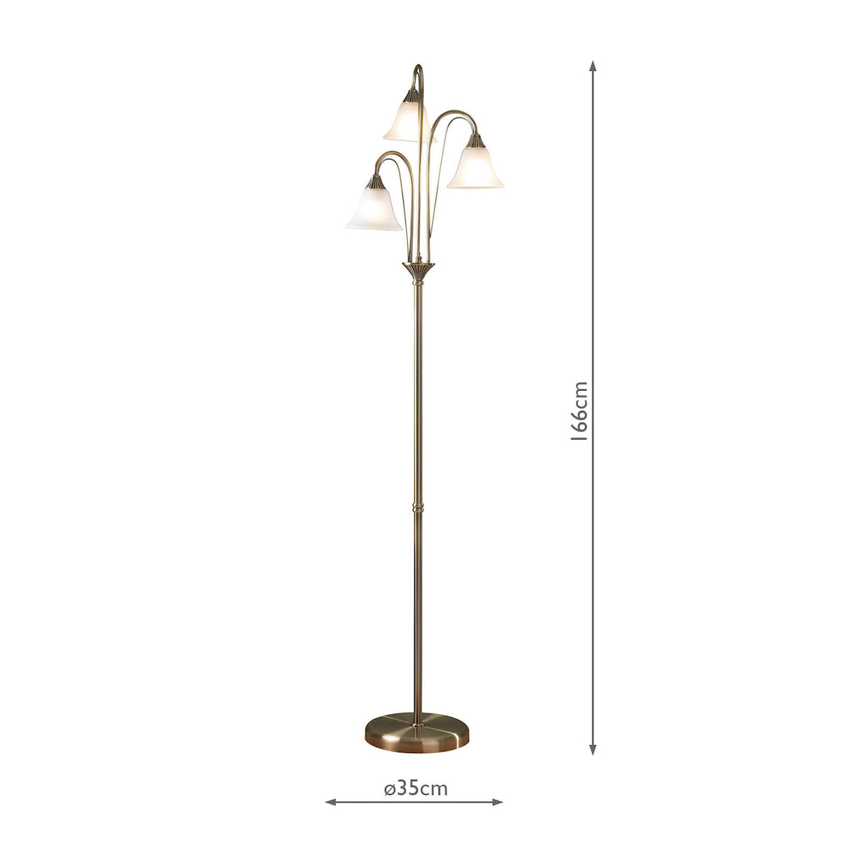 Boston 3 Light Floor Lamps Antique Brass Opaque Glass