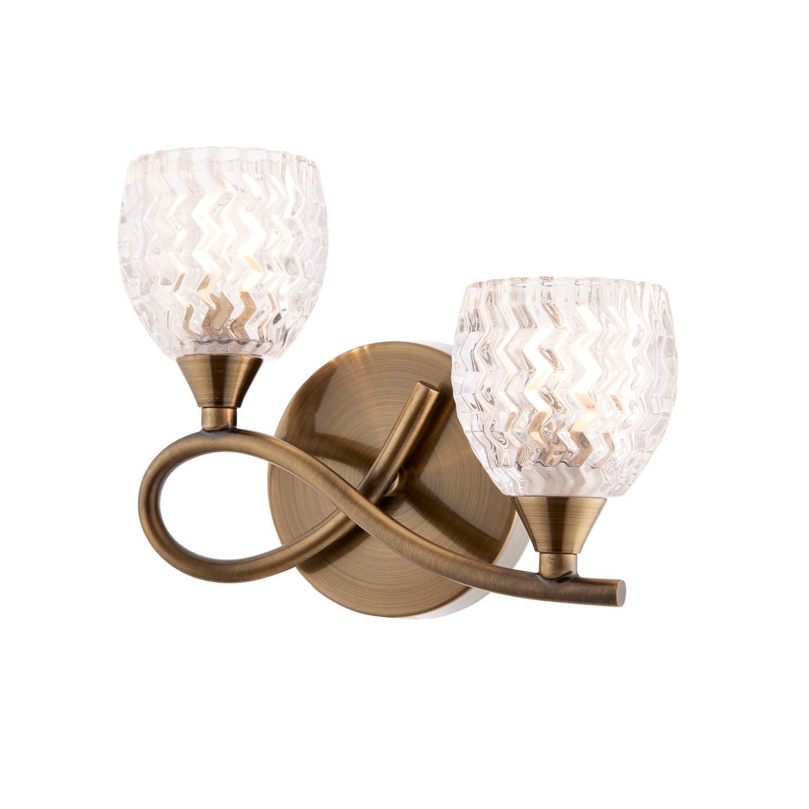 Boyer 2-Light Wall Sconce: Antique Brass & Curved Arms (Cut Glass Shades)