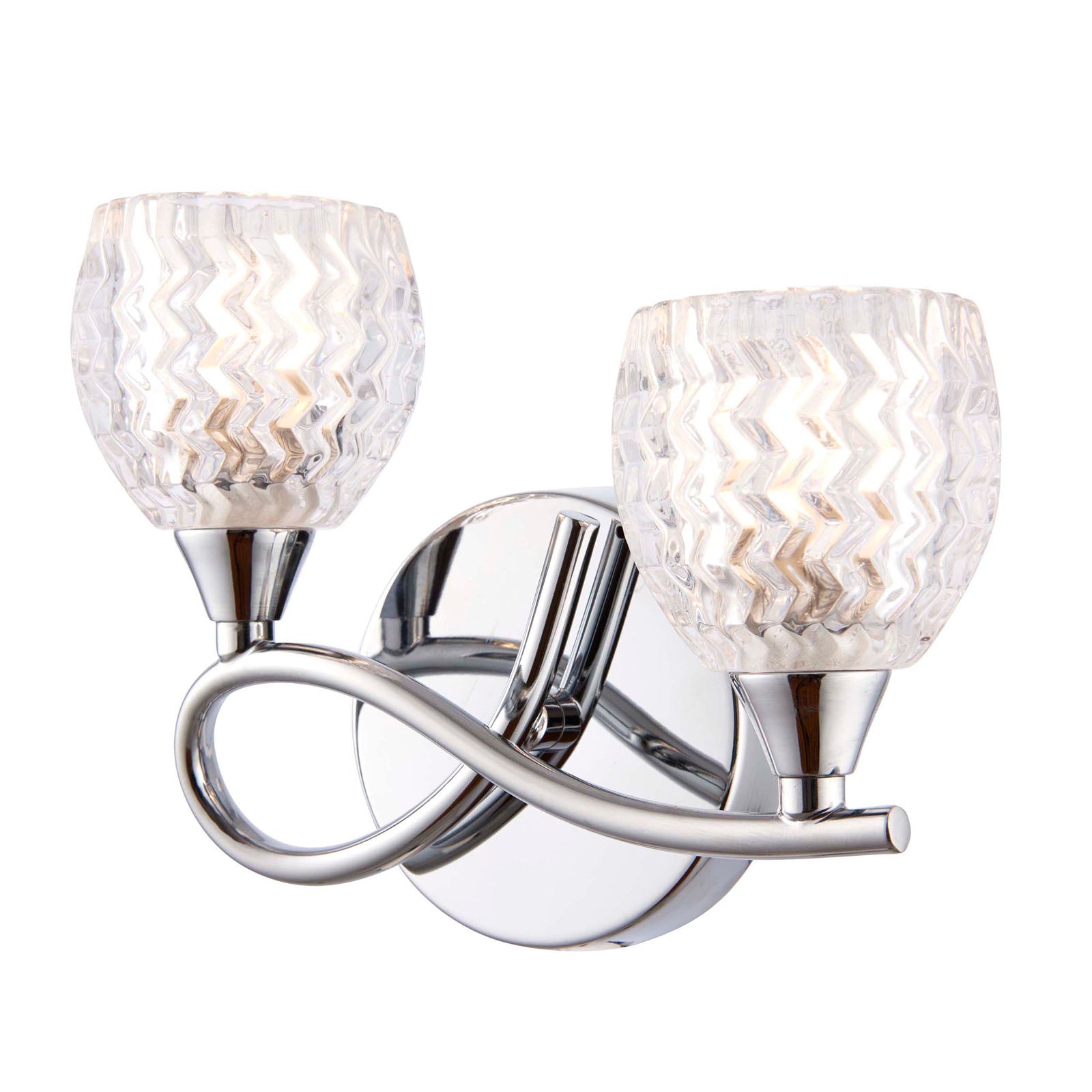 Boyer 2-Light Wall Sconce: Chrome & Curved Arms (Cut Glass Shades)