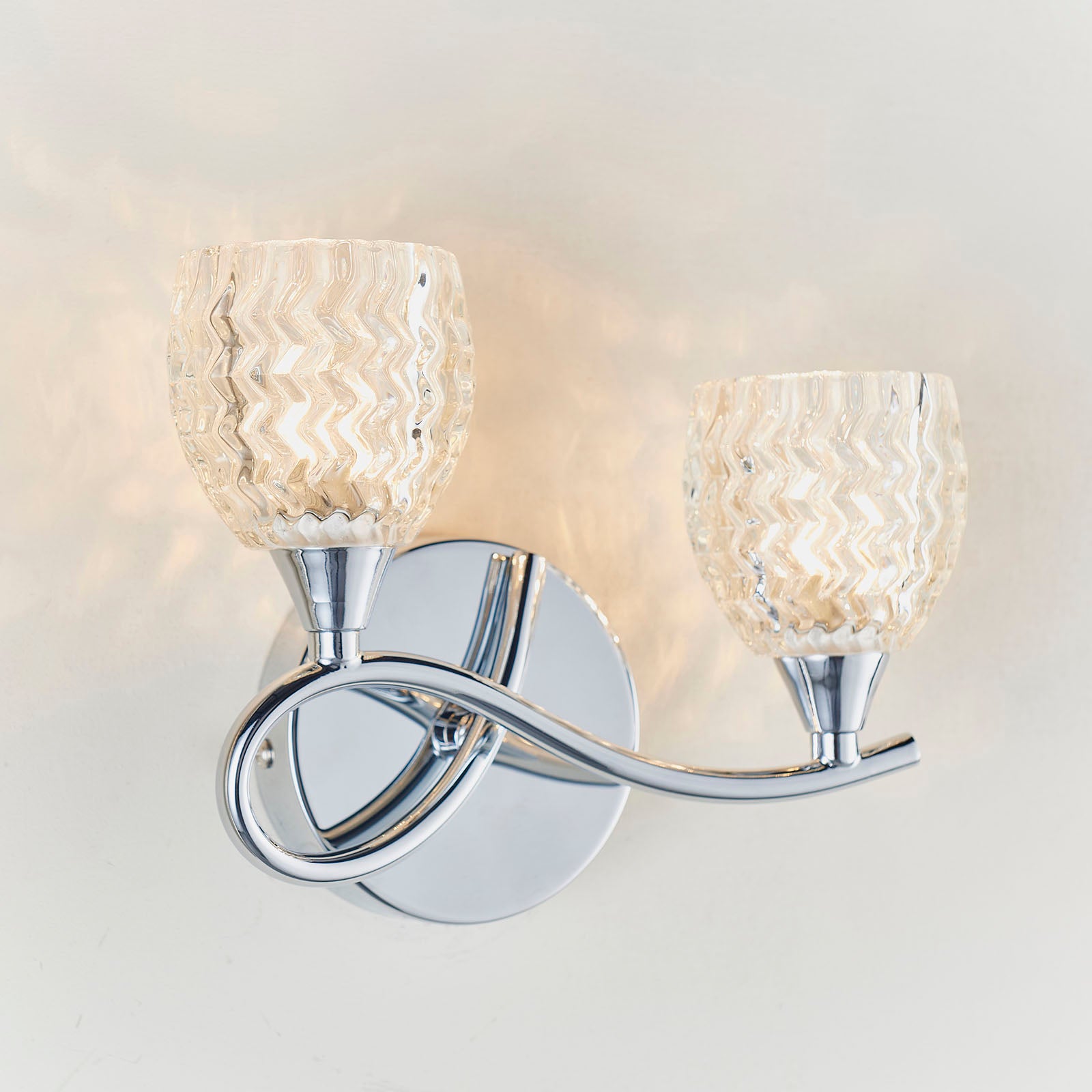 Boyer 2-Light Wall Sconce: Chrome & Curved Arms (Cut Glass Shades)