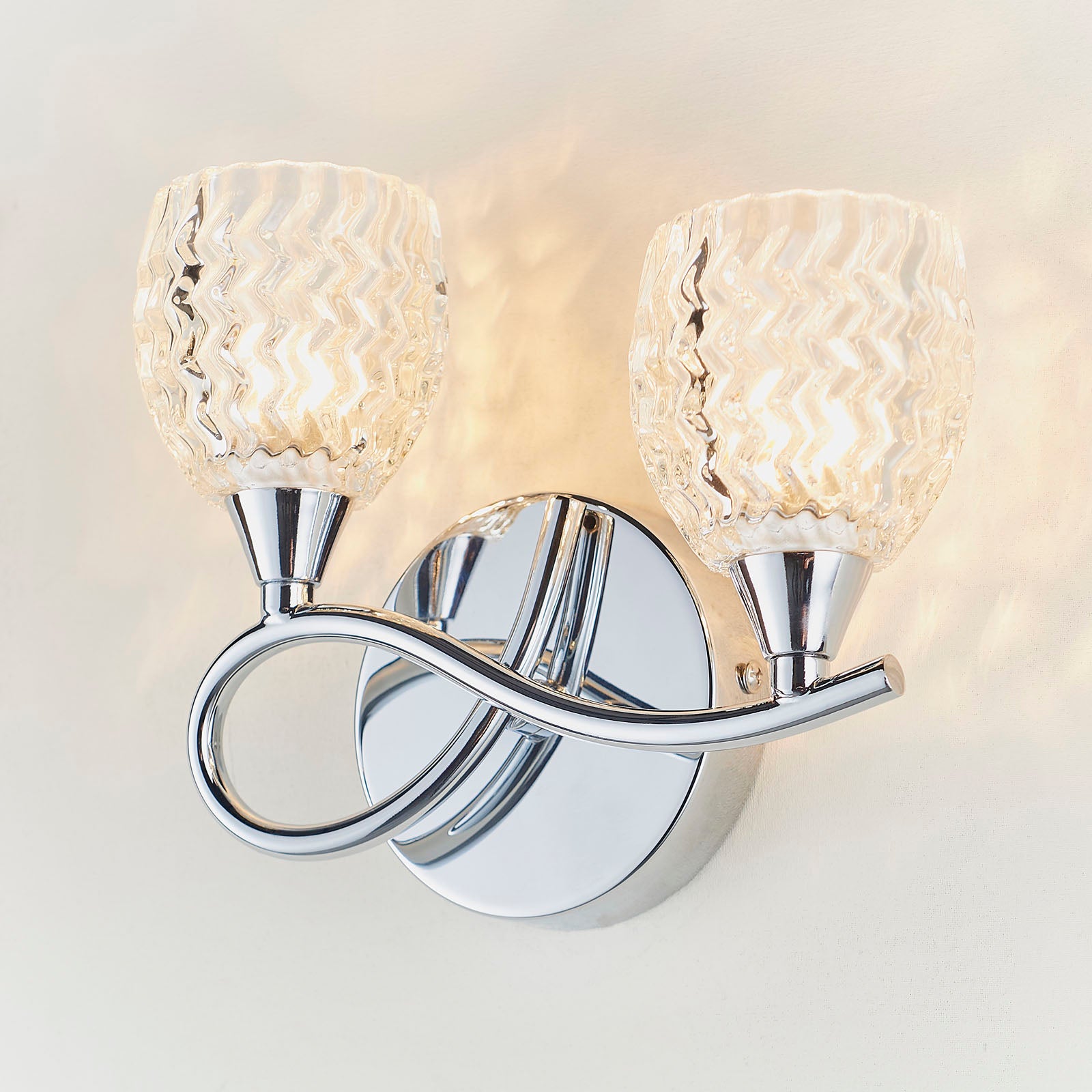 Boyer 2-Light Wall Sconce: Chrome & Curved Arms (Cut Glass Shades)
