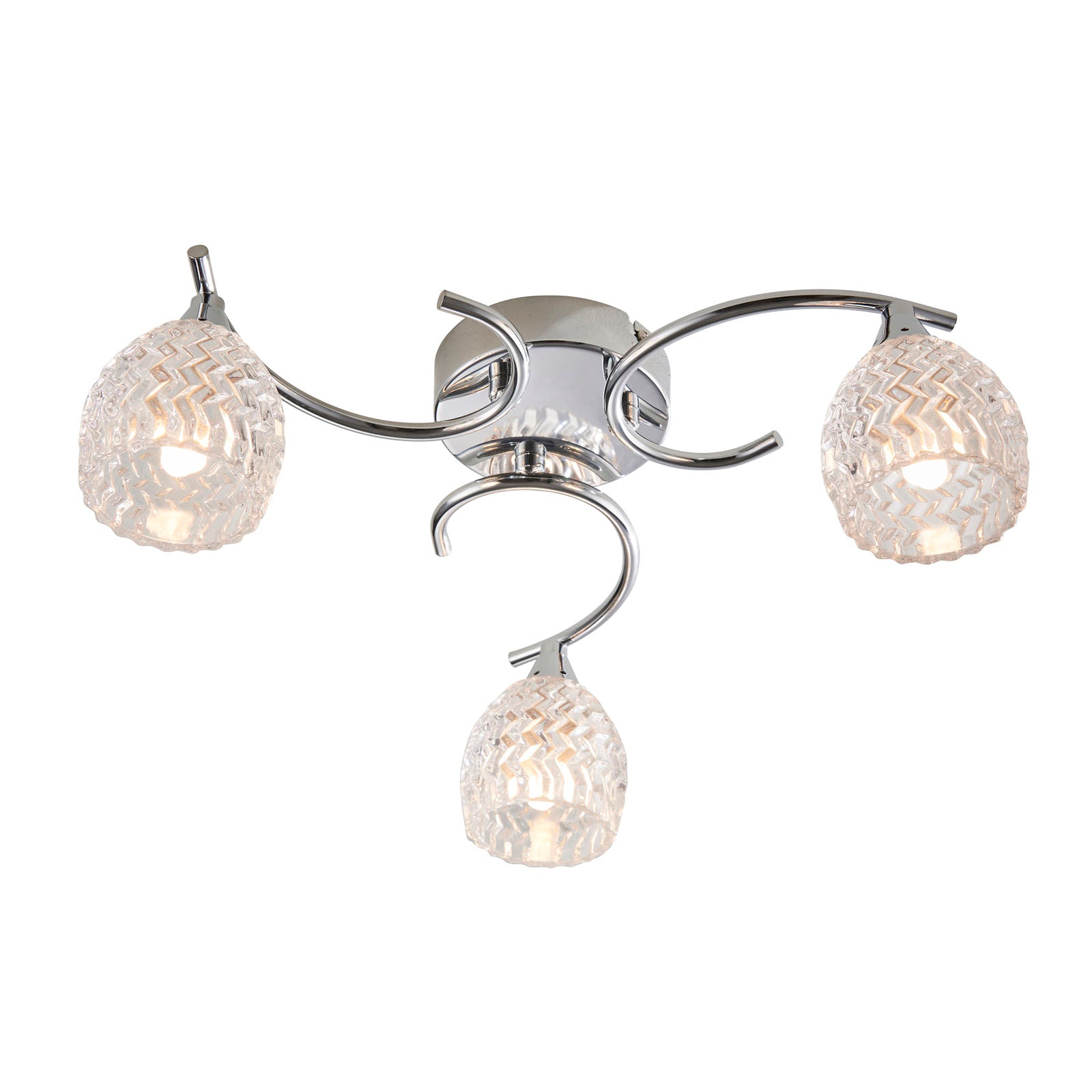 Boyer 3-Light Semi-Flush Mount: Chrome & Curved Arms (Cut Glass Shades)