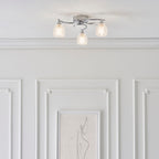 Boyer 3-Light Semi-Flush Mount: Chrome & Curved Arms (Cut Glass Shades)