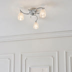 Boyer 3-Light Semi-Flush Mount: Chrome & Curved Arms (Cut Glass Shades)