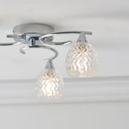 Boyer 3-Light Semi-Flush Mount: Chrome & Curved Arms (Cut Glass Shades)