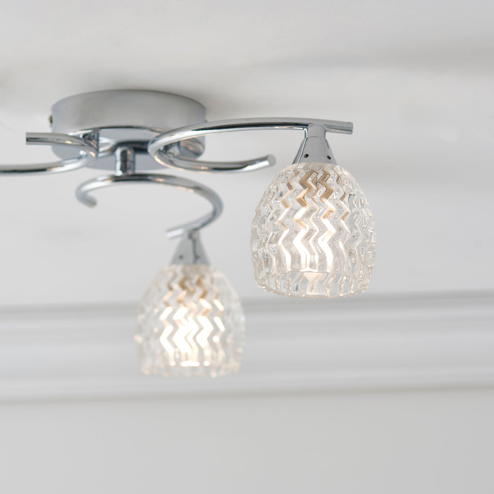 Boyer 3-Light Semi-Flush Mount: Chrome & Curved Arms (Cut Glass Shades)