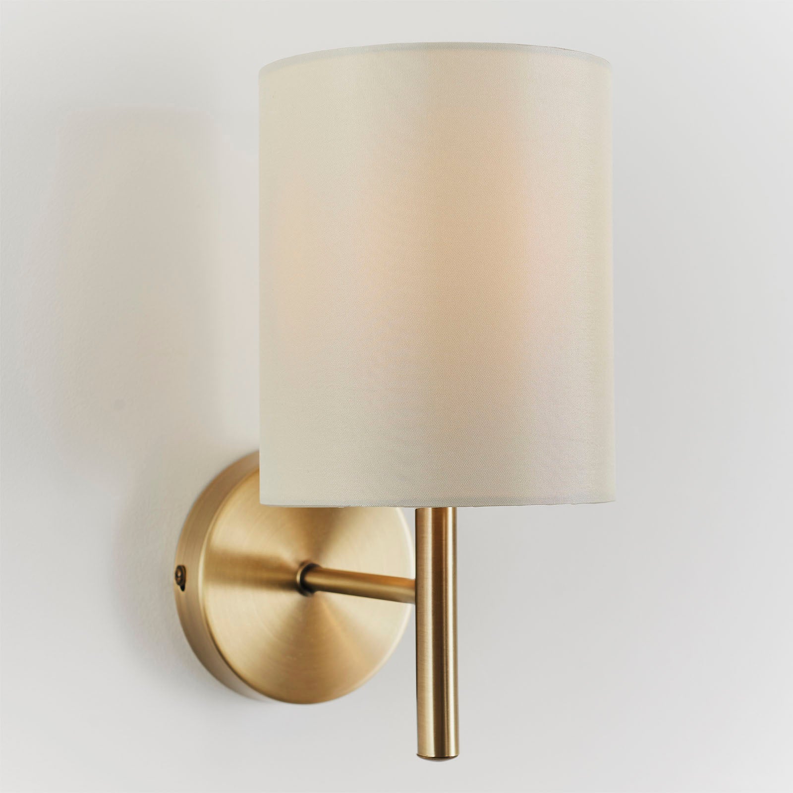 Brio 1-Light Wall Sconce: Antique Brass & Cream Faux Silk (Dimmable)
