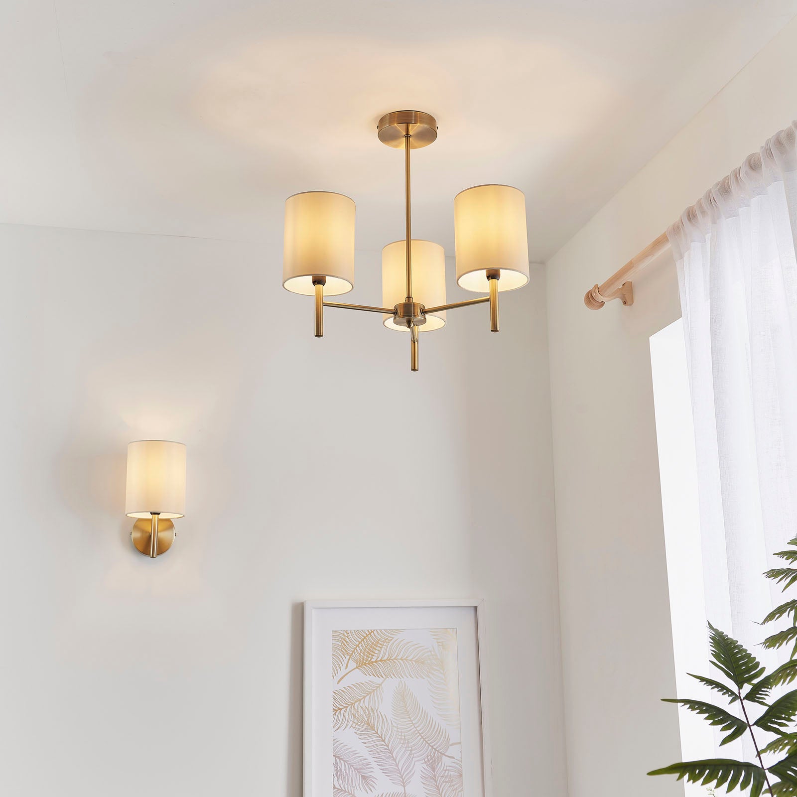 Brio 1-Light Wall Sconce: Antique Brass & Cream Faux Silk (Dimmable)