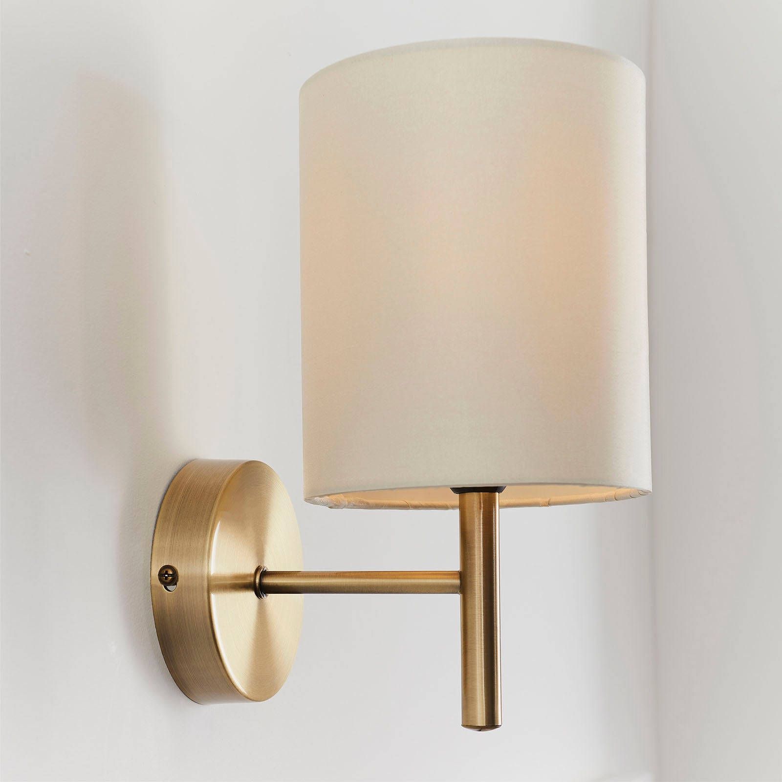 Brio 1-Light Wall Sconce: Antique Brass & Cream Faux Silk (Dimmable)