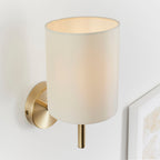 Brio 1-Light Wall Sconce: Antique Brass & Cream Faux Silk (Dimmable)