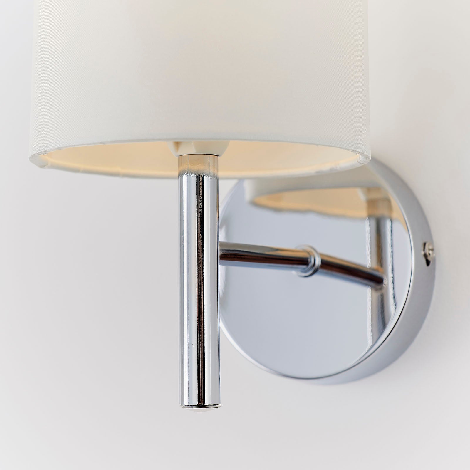 Brio 1-Light Wall Sconce: Polished Chrome & Off-White Faux Silk (Dimmable)