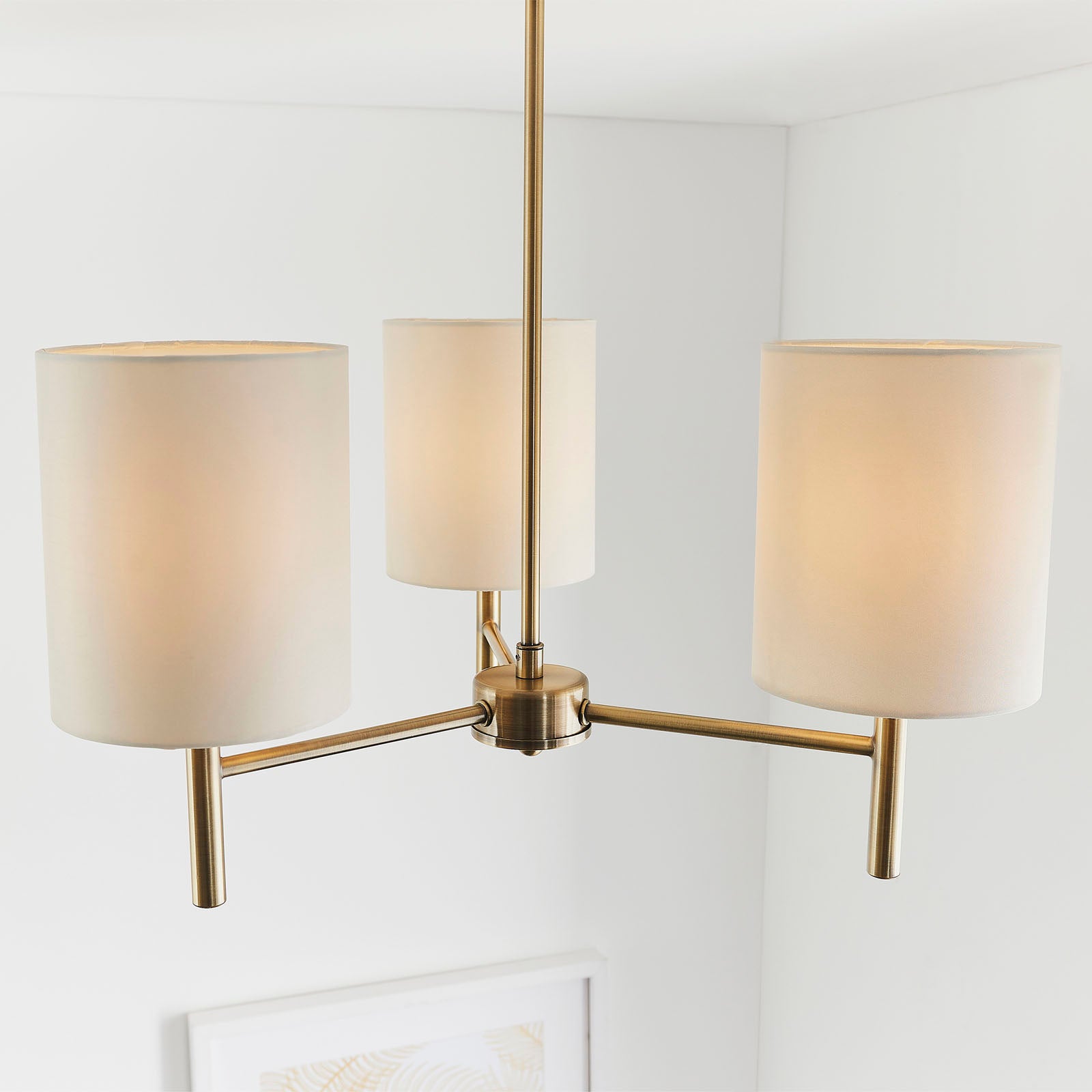Brio 3-Light Semi-Flush Mount: Antique Brass & Cream Faux Silk (Dimmable)