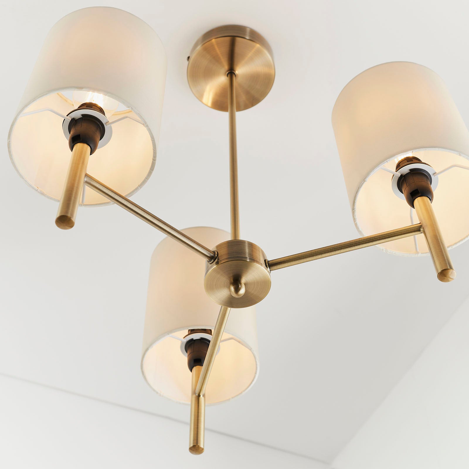 Brio 3-Light Semi-Flush Mount: Antique Brass & Cream Faux Silk (Dimmable)