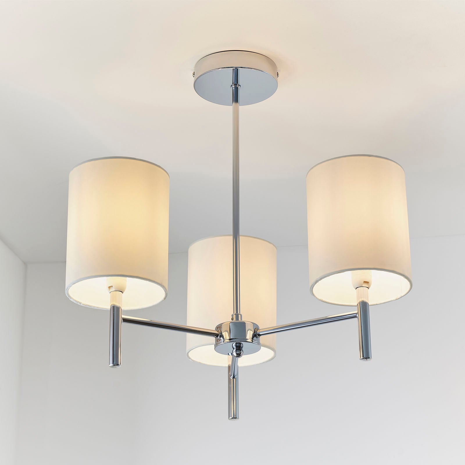 Brio 3-Light Semi-Flush Mount: Chrome & Faux Silk Shades (Dimmable)