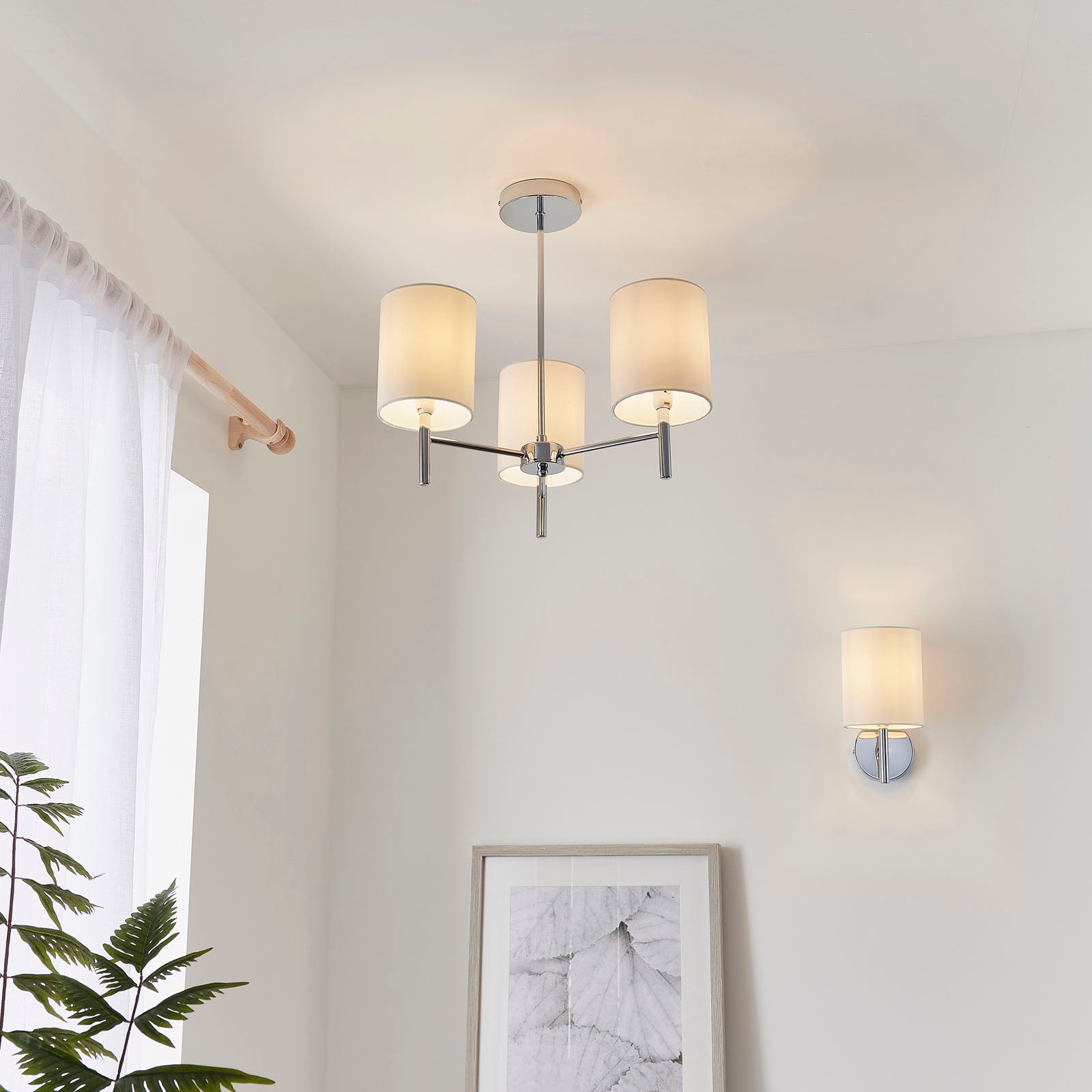 Brio 3-Light Semi-Flush Mount: Chrome & Faux Silk Shades (Dimmable)