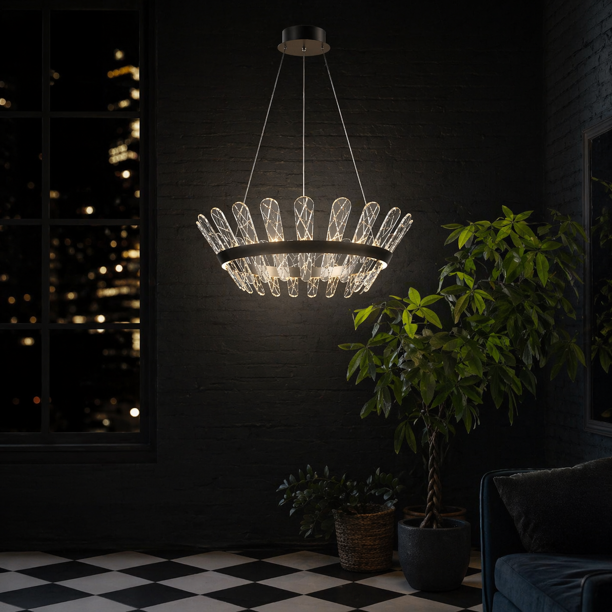 Franklite Beatrice LED Pendant Light Bronze Crystal Glass 750mm