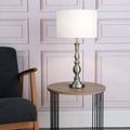 DAR Madrid Table Lamp Satin Chrome Fabric Shade
