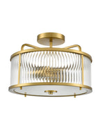 Franklite Bonham Semi Flush Ceiling Light Aged Brass Ribbed Glass