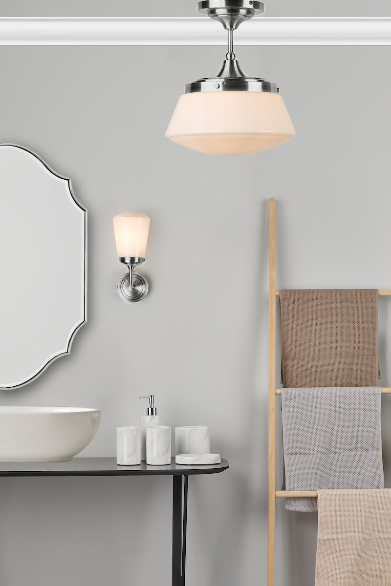 Caden Bathroom Semi Flush Polished Chrome Opal Glass IP44