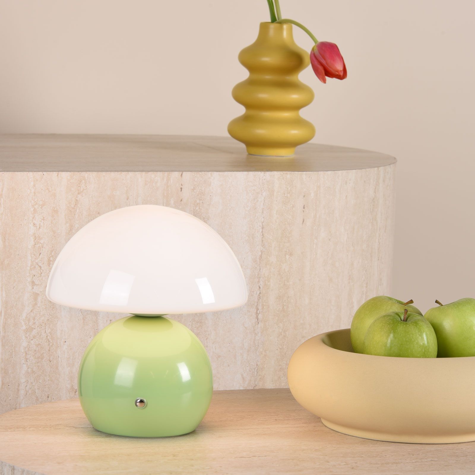 Caesar Rechargeable Table Lamp Green and Opal Glass LED