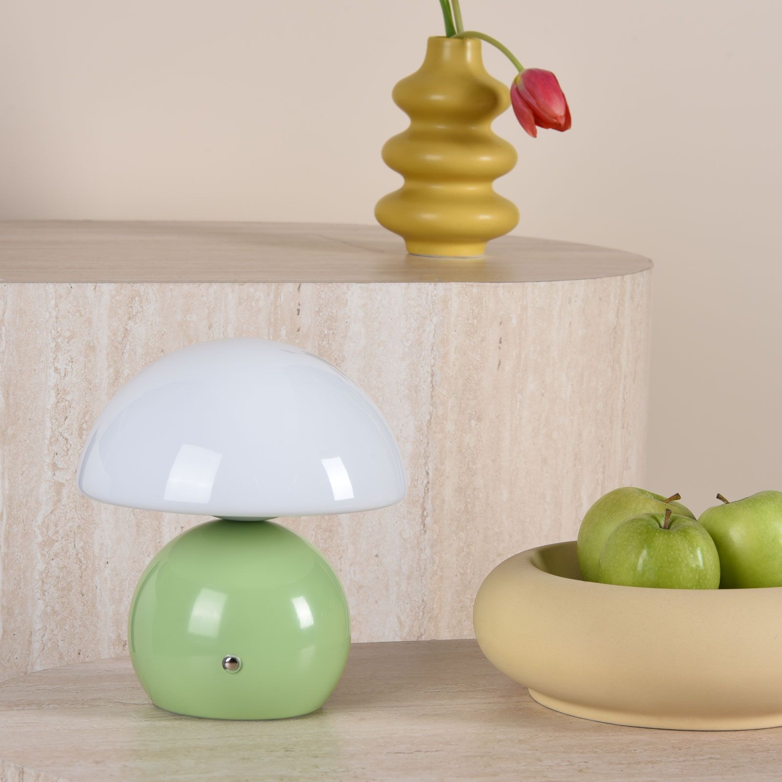 Caesar Rechargeable Table Lamp Green and Opal Glass LED