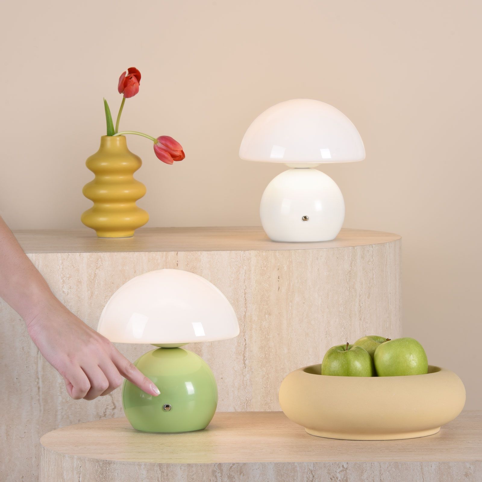 Caesar Rechargeable Table Lamp Green and Opal Glass LED