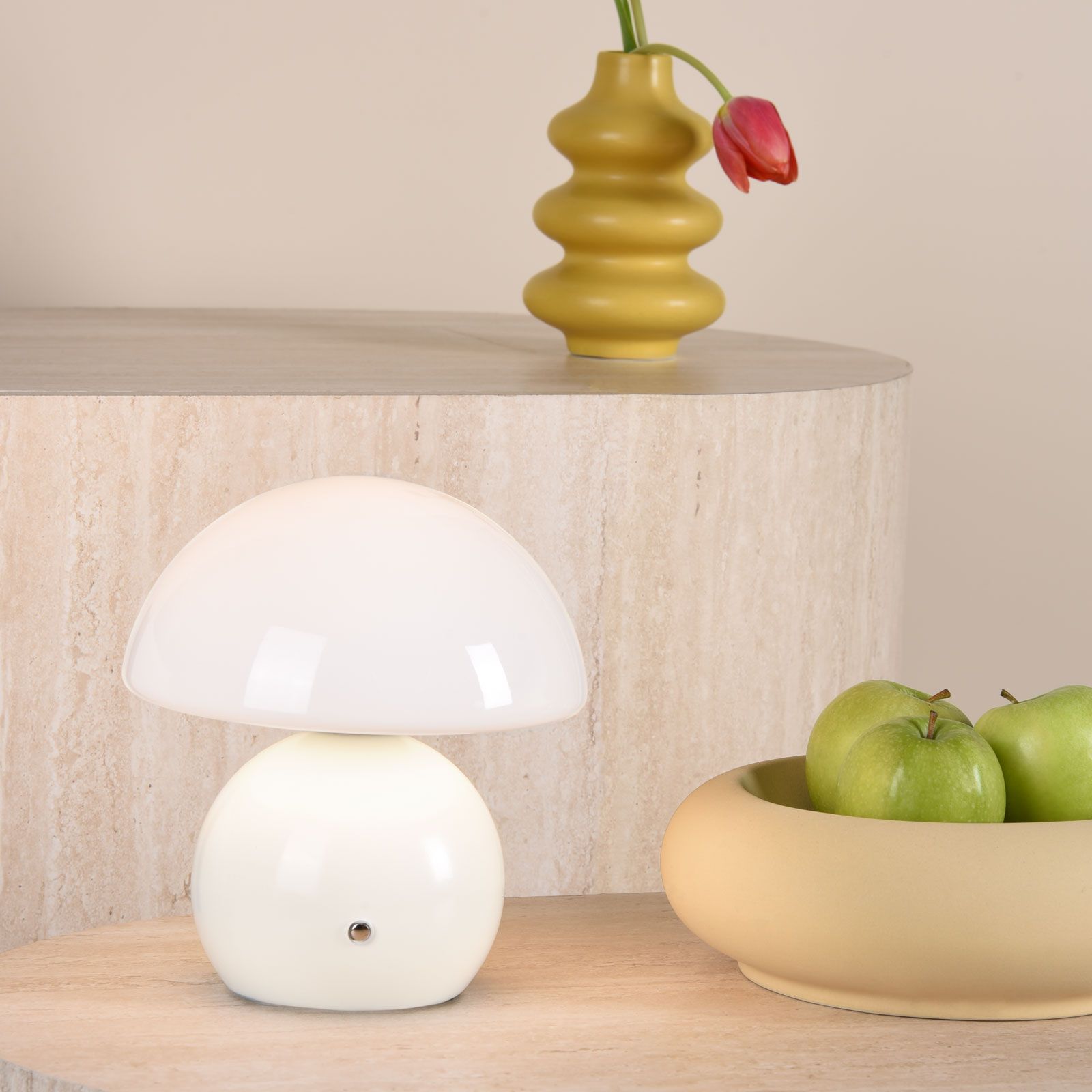 Caesar Rechargeable Table Lamp White and Opal Glass LED