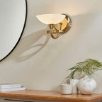 Cagney 1-Light Antique Brass Wall Sconce: White Glass & Dimmer Switch Compatible