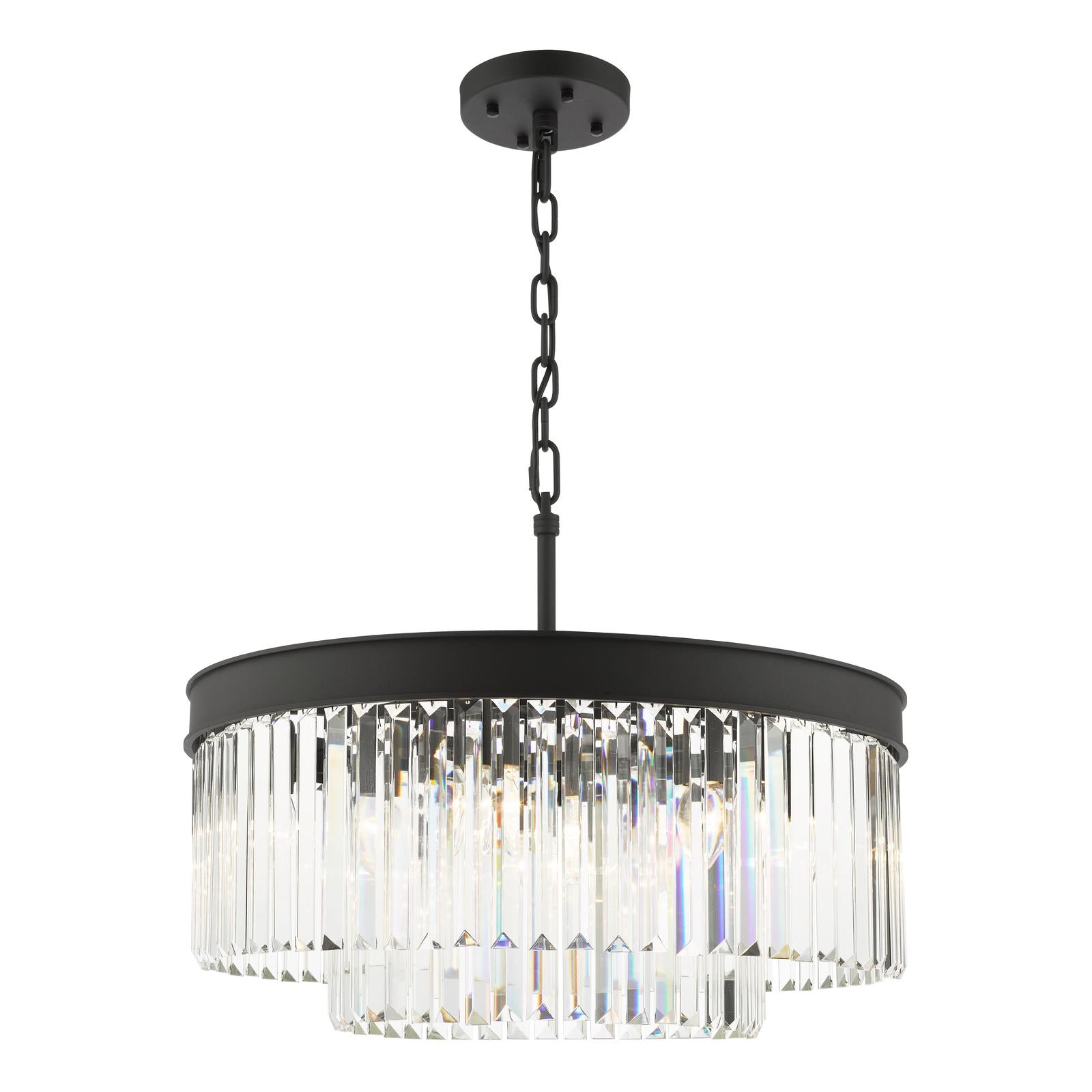 Black crystal chandelier with modern circular design