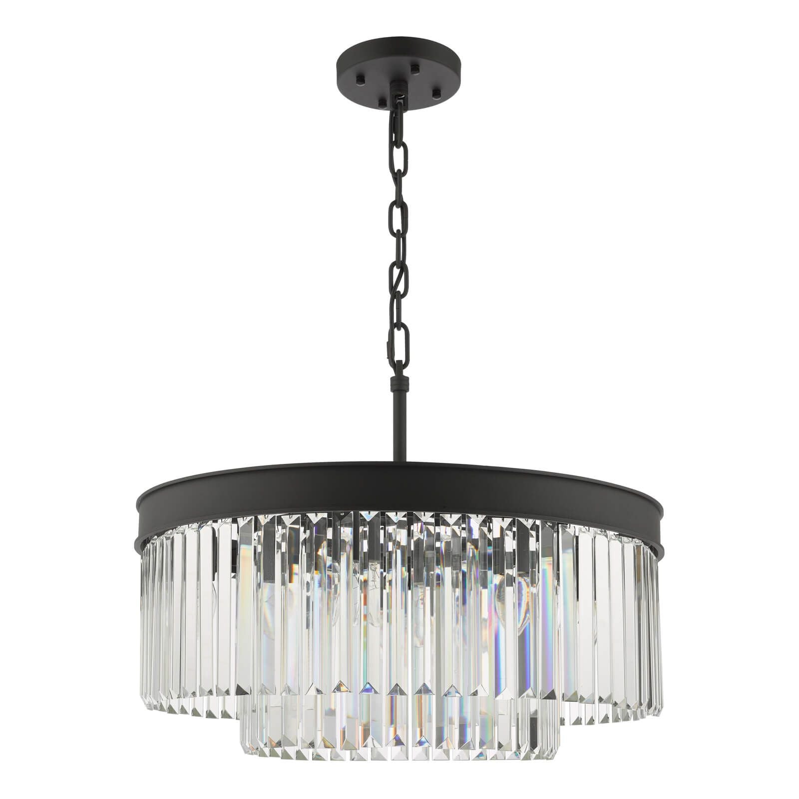 DAR Celeus 6 Light Chandelier Matt Black Crystal 60cm