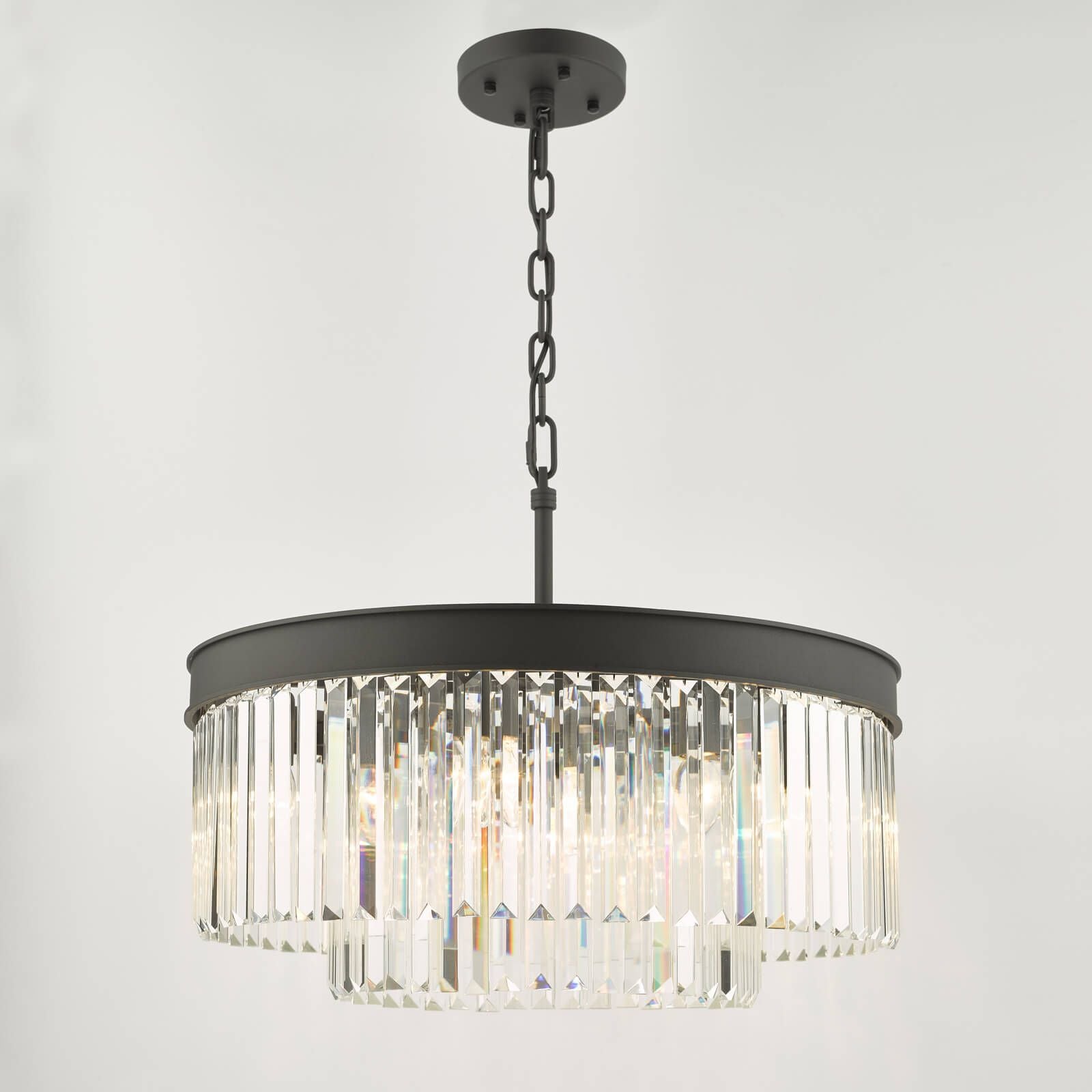 DAR Celeus 6 Light Chandelier Matt Black Crystal 60cm