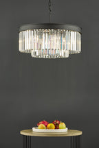 DAR Celeus 6 Light Chandelier Matt Black Crystal 60cm