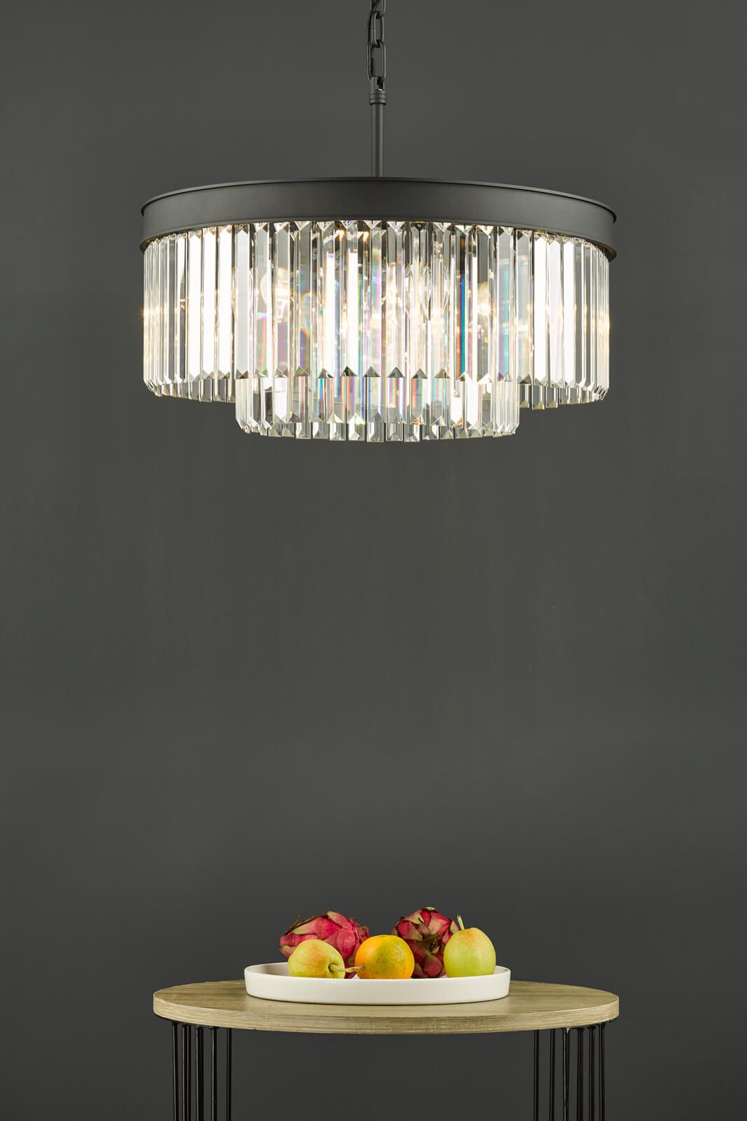 DAR Celeus 6 Light Chandelier Matt Black Crystal 60cm