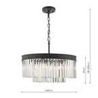 DAR Celeus 6 Light Chandelier Matt Black Crystal 60cm