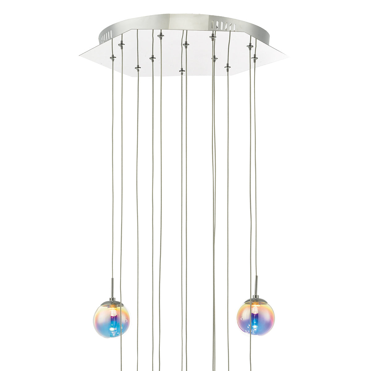 Cesario 12 Light Cluster Pendant Polished Chrome Iridised Glass LED